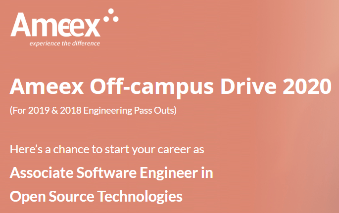 Ameex Technology Off-Campus Recruitment Drive 2020,AMEEX TECHNOLOGY , AMEEX TECHNOLOGY recruitment drive, AMEEX TECHNOLOGY recruitment drive 2020, AMEEX TECHNOLOGY recruitment drive in 2020, AMEEX TECHNOLOGY off-campus drive, AMEEX TECHNOLOGY off-campus drive 2020, AMEEX TECHNOLOGY off-campus drive in 2020, Seekajob, seekajob.in, AMEEX TECHNOLOGY recruitment drive 2020 in India, AMEEX TECHNOLOGY recruitment drive in 2020 in India, AMEEX TECHNOLOGY off-campus drive 2020 in India, AMEEX TECHNOLOGY off-campus drive in 2020 in India