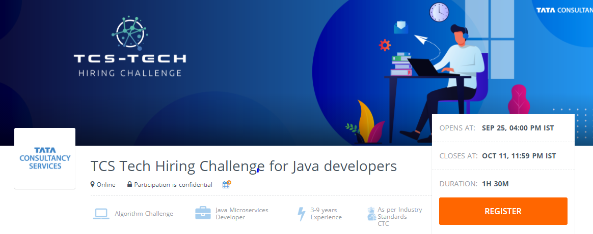 TCS Tech Hiring Challenge for Java developers