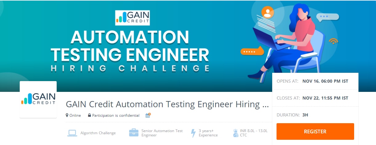 GAIN Credit Automation Testing Engineer Hiring Challenge through hackerearth