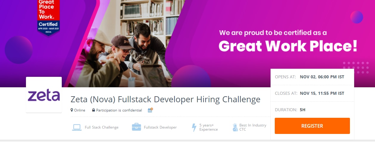 Zeta (Nova) Fullstack Developer Hiring Challenge