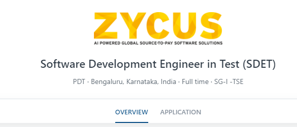 Zycus Off-Campus Recruitment Drive 2020-21 for Software Development Engineer in Test