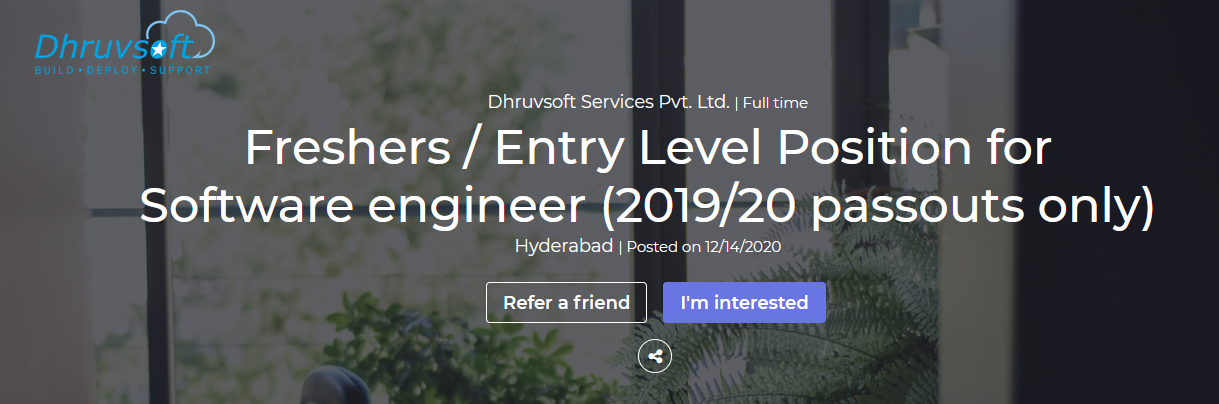 Dhruvsoft Service Pvt. Ltd. Off Campus Recruitment Drive for 2019 batch