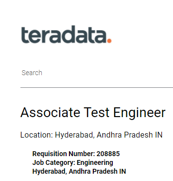 Teradata hiring for Associate Test Engineer