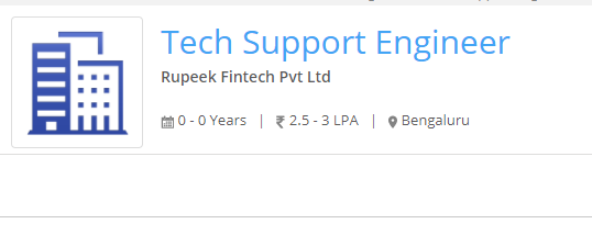 2019-2020 batch Fresher Job for Tech Support Engineer at Rupeek