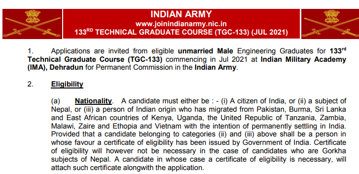 Indian Army 133rd TGC Recruitment 2021-40 Posts,