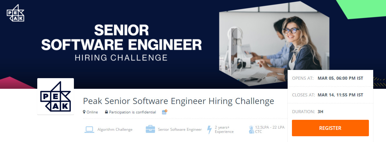 Peak Senior Software Engineer Hiring Challenge 2021 Package of 12.5LPA - 22 LPA CTC