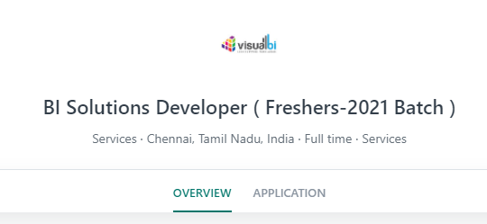 Visual BI Off Campus Freshers Drive for 2021 batch | Visual BI Full