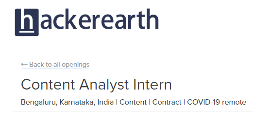 Hackerearth Content Analyst Intern