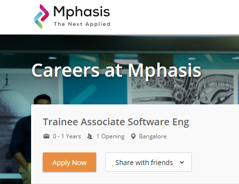 Mphasis Careers hiring Freshers