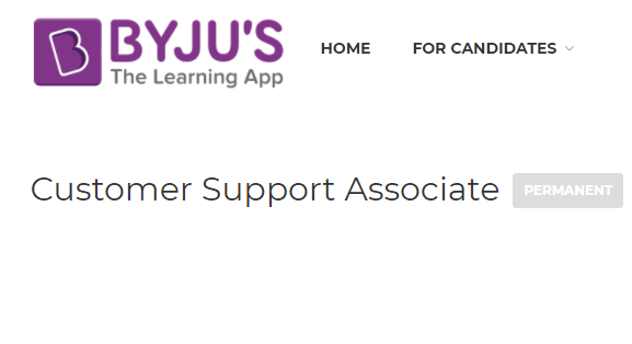 Byjus Careers Customer Support Associate Freshers Job Opening