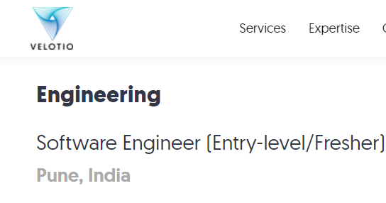 Velotio Entry Level Freshers Hiring