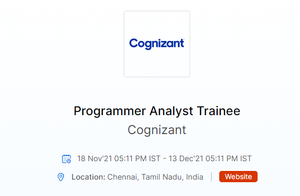 Cognizant Job Notification for Programmer Analyst Trainee