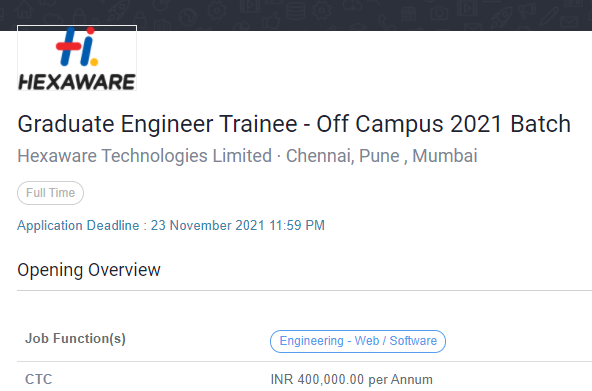 Hexaware 2021 off campus