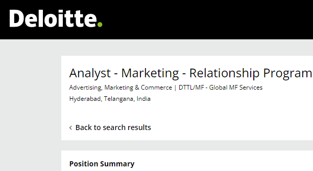 Deloitte Careers Job Opening for Analyst-Marketing-Relationship Program