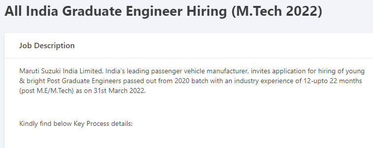 Maruti Suzuki Off Campus 2022