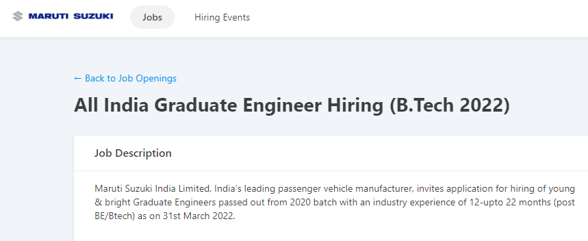 Maruti Suzuki Off Campus Recruitment Drive 2022