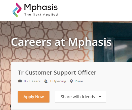 Mphasis Off Campus Tr Customer Support Officer Recruitment Drive