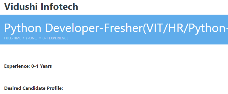 Vidushi Infotech Freshers Job Opening for Python Developer