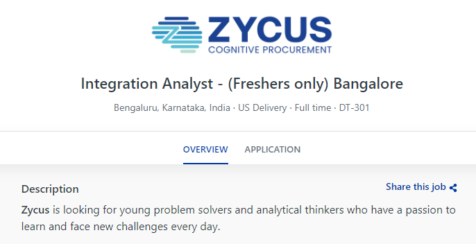 Zycus Freshers Job Opening for Integration Analyst