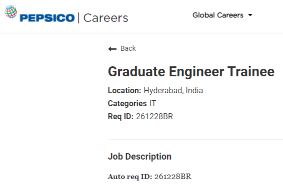 Pepsico Freshers Job Opportunity for Graduate Engineer Trainee