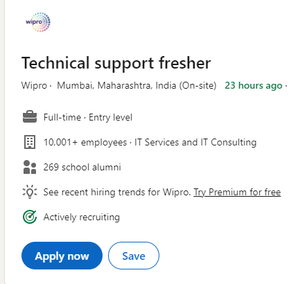 Wipro Entry Level Freshers Job Opportunity for Technical Support.