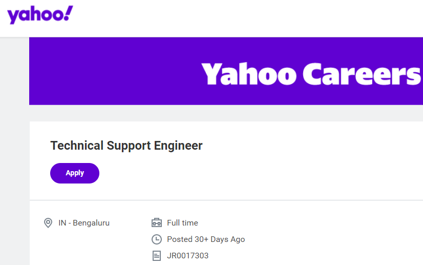 Yahoo Job Opportunity for Technical Support Engineer