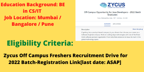 Zycus Off Campus Freshers Recruitment Drive 2022