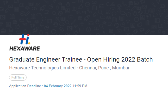 Hexaware Open Hiring 2022