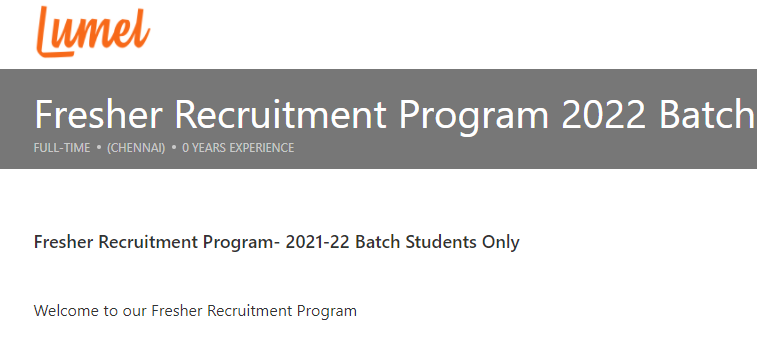 Lumel Freshers recruitment Program 2022 Batch