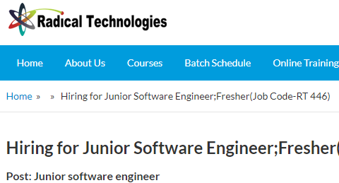 Radical Technologies Job Opportunity for Junior Software Engineer