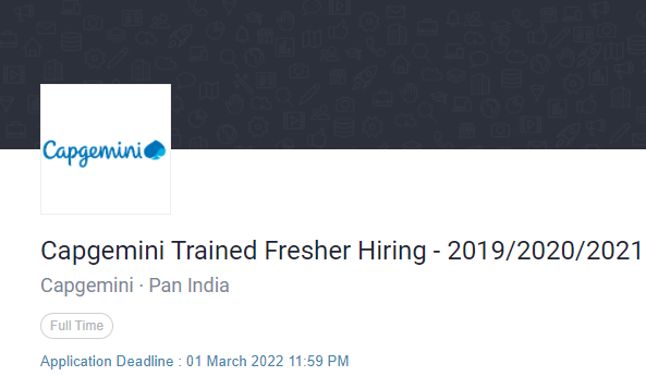 Capgemini is hiring Fresher for Trainee Engineer