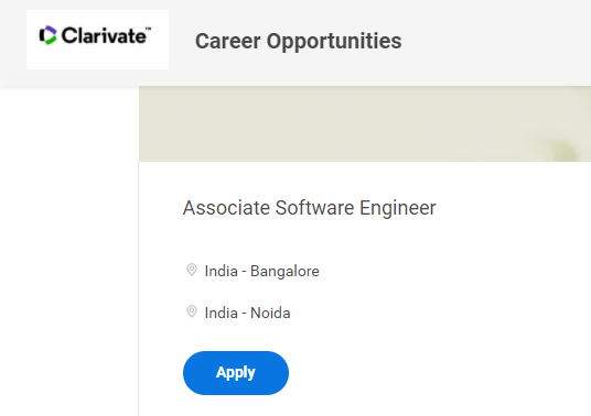 Clarivate is hiring Freshers for Associate Software Engineer