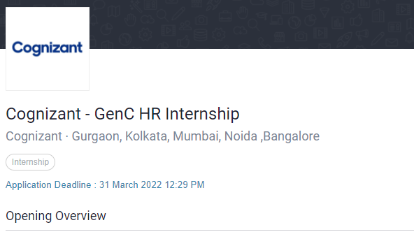 Cognizant GenC HR Intern Recruitment Drive