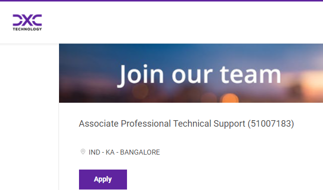 DXC Technology Freshers Associate Professional Technical Support Recruitment Drive