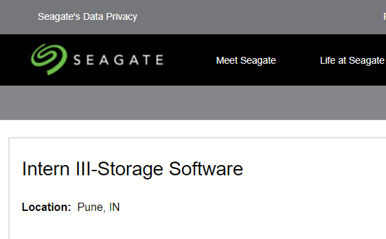 Seagate Intern III-Storage Software Recruitment Drive