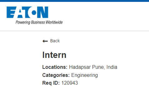 Eaton Freshers Job Vacancy as Intern