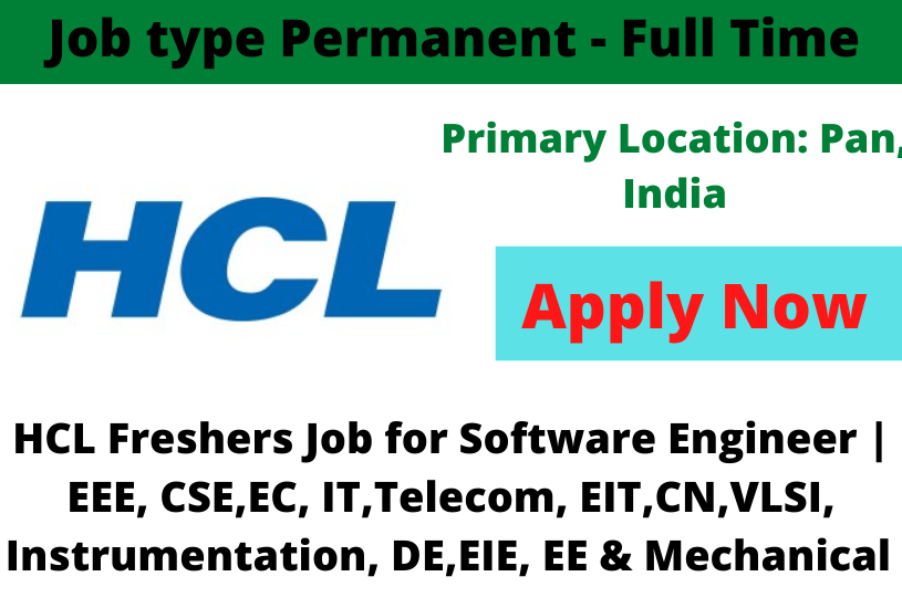 HCL Freshers Job for Software Engineer