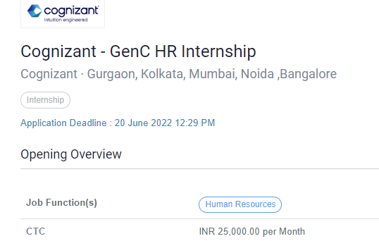 Cognizant-GenC Freshers Hiring for HR Internship