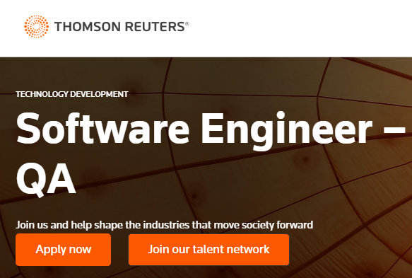 Thomson Reuters Careers hiring Software Engineer-QA