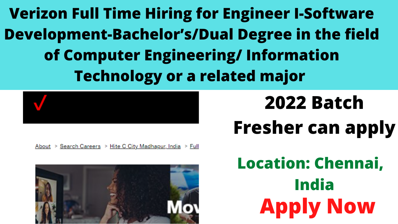 Verizon Full Time Hiring for Engineer I-Software