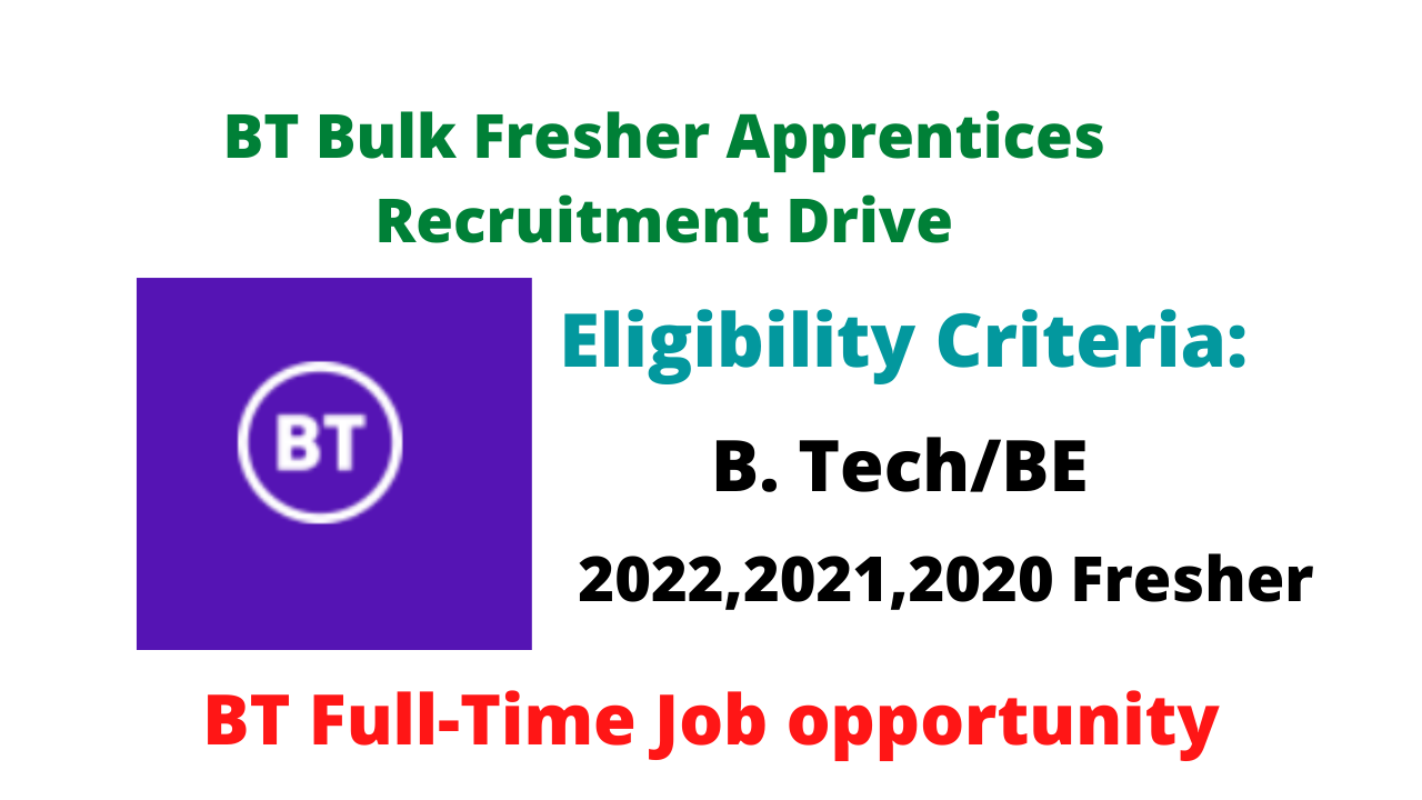 BT Bulk Fresher Apprentices Recruitment Drive