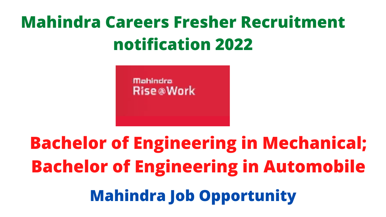 Mahindra Careers Fresher Recruitment notification 2022