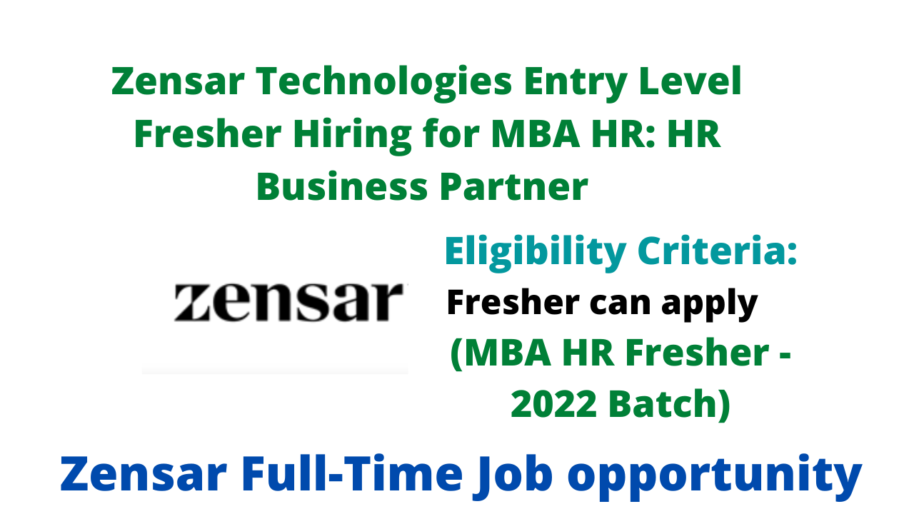 Zensar Technologies Entry Level Fresher Hiring for MBA HR