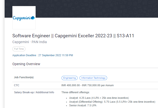 Capgemini Exceller Pan India Fresher Hiring