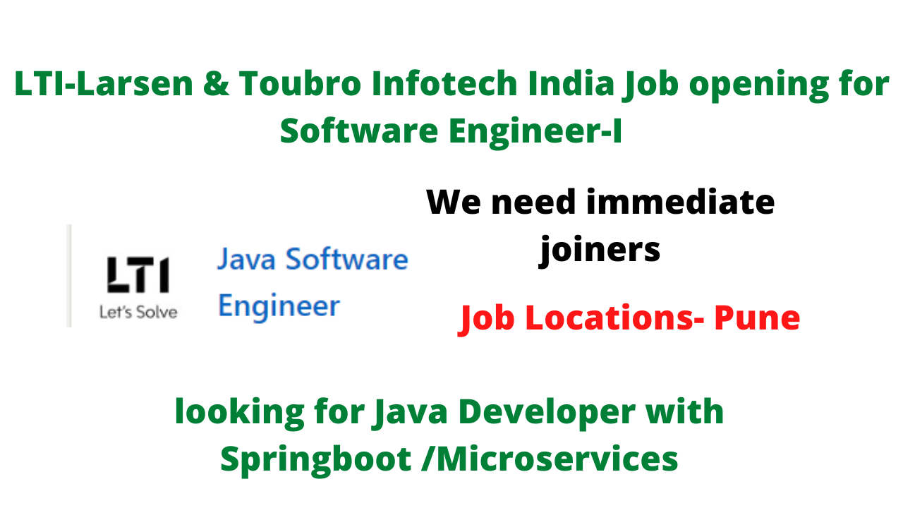 LTI-Larsen & Toubro Infotech India Job opening for Software Engineer-I