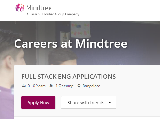 Mindtree Full Stack Eng Applications Job Recruitment Notification