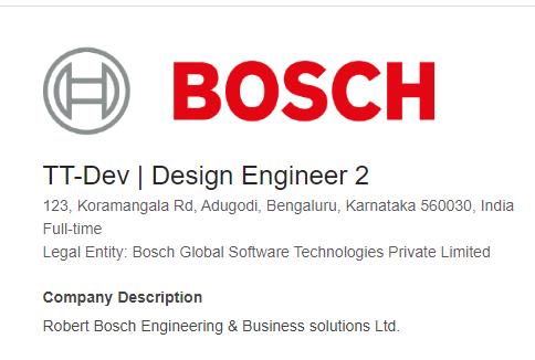 Bosch is hiring for Design Engineer 2