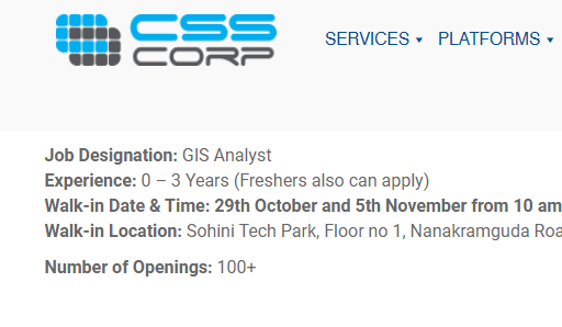 CSS Corp is Hiring Fresher & Experience as GIS Analyst