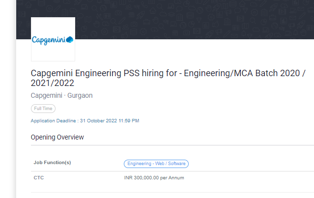 Capgemini Engineering Fresher Mega Hiring