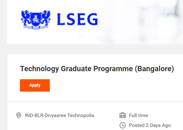 LSEG Careers Fresher Technology Graduate Programme Recruitment Drive